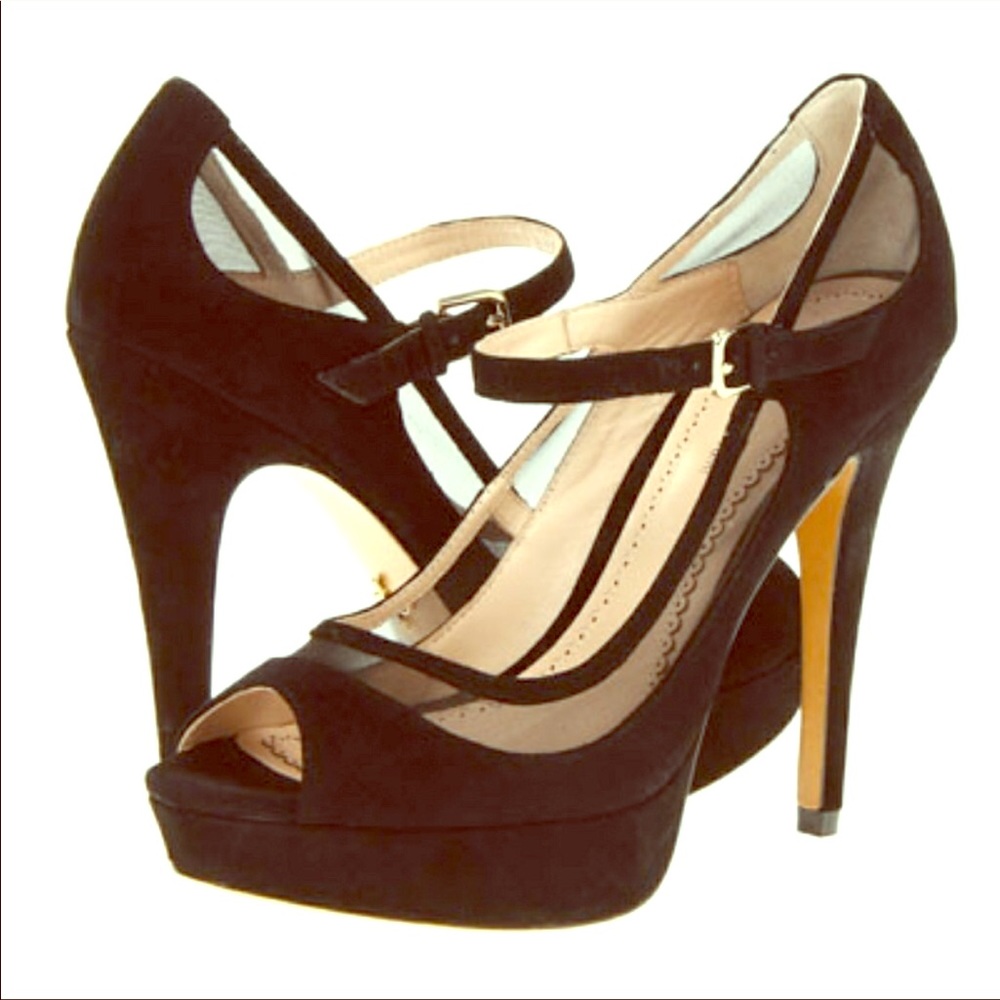 Pour La Victoire Annabelle Black Suede Mesh Pumps